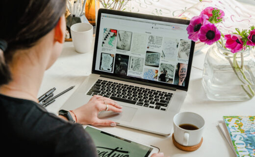 A woman using a laptop